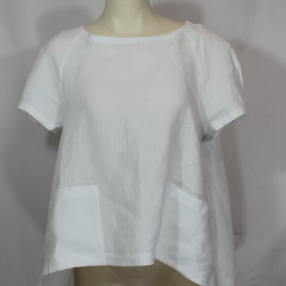 Malo 100% Linen Woman  Top  Tunic Made in Italy White with 2 pockets size 42/8 - Picture 1 of 9